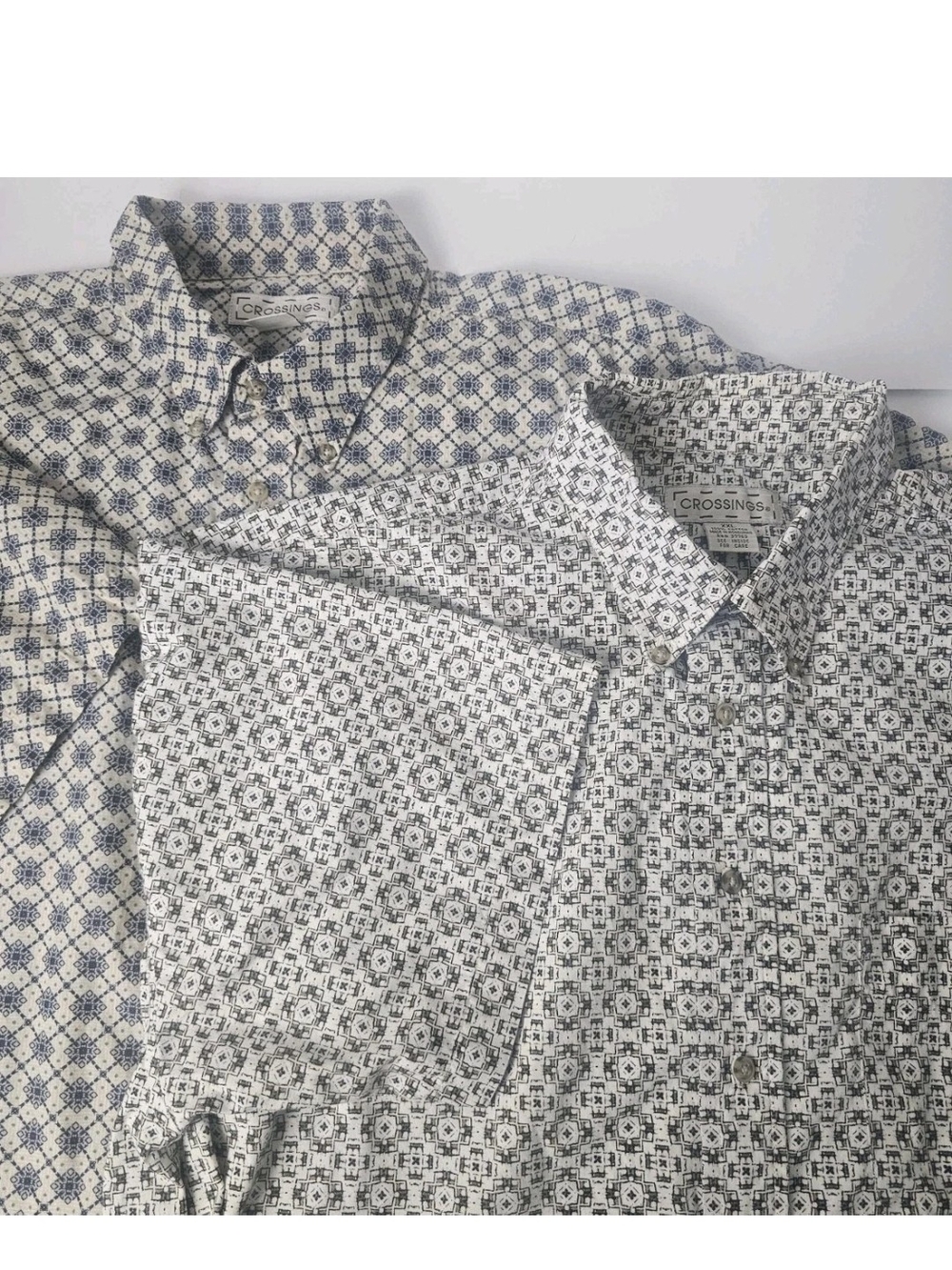 Vintage Crossings Men's Shirt XXL Blue Button-Down Geometric Cotton Y2K Career
